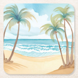 Tropische Palmen | Waterverf Strand Bruiloft Kartonnen Onderzetters