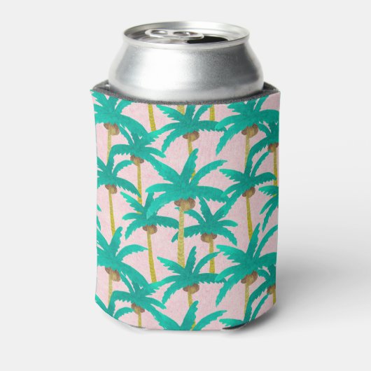 Tropische palmen: Waterverf zomerpatroon Blikjeskoeler (Blikje Achterkant)