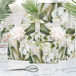Tropische palmen White Orchid Garden Floral Inpakpapier Vel