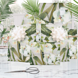 Tropische palmen White Orchid Garden Floral Inpakpapier Vel