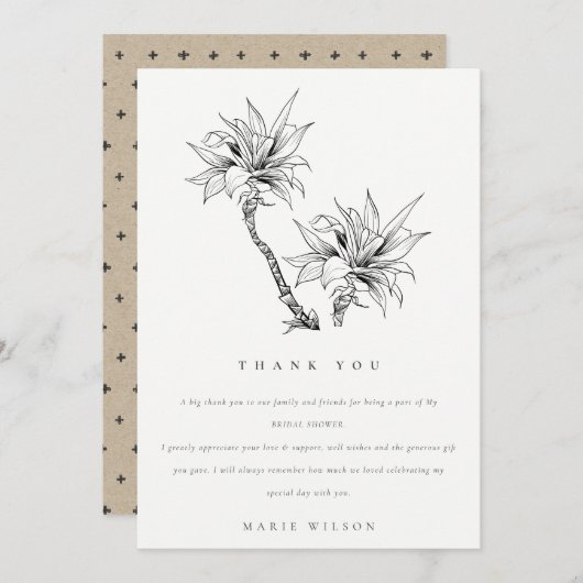 Tropische palmen zwart-wit schets bruidsdouche bedankkaart (Voorkant / Achterkant)