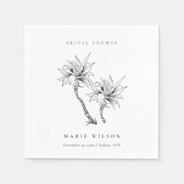 Tropische Palmen Zwart Witte Schets Bruidsdouche Servet