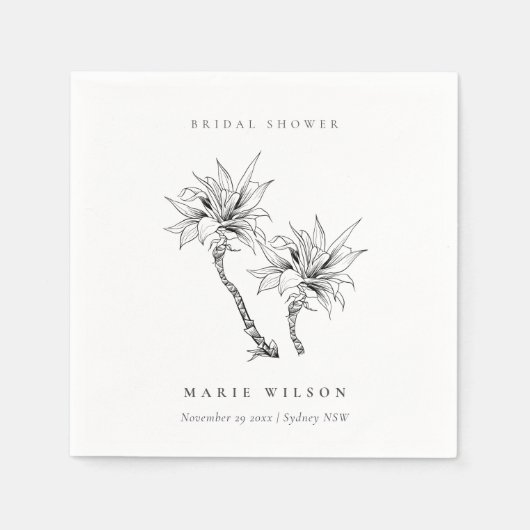 Tropische Palmen Zwart Witte Schets Bruidsdouche Servet (Voorkant)