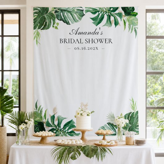 Tropische palmenbladeren bruiloftsshower achtergro wandkleed