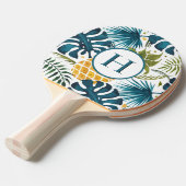 Tropische palmenbladeren gouden ananas blauwe mono tafeltennisbatje (Voorkant Gekanteld)