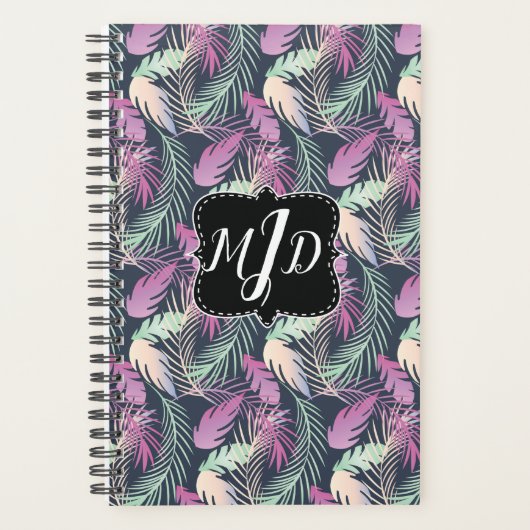 Tropische palmenbladeren kleurrijk monogram planner (Voorkant)