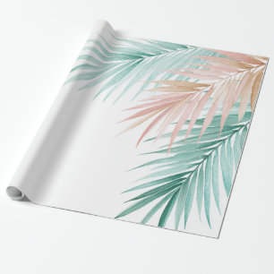 Tropische palmenbladeren Pastel Roze Groen Blauw  Cadeaupapier