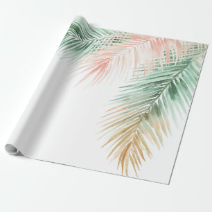 Tropische palmenbladeren pastel roze groen blauw  cadeaupapier