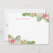 Tropische palmenbladeren Roze gepersonaliseerde na Notitiekaartje (Voorkant)