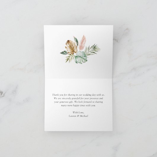 Tropische palmenbladeren strand bruiloft dankkaart bedankkaart (Binnen)