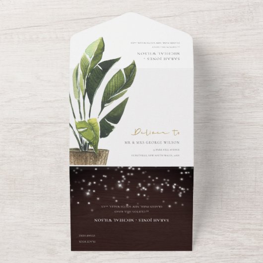 Tropische palmgeleider QR-code All In One Uitnodiging (Buitenkant)