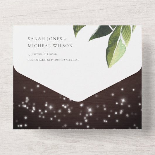 Tropische palmgeleider QR-code All In One Uitnodiging (Achterkant)