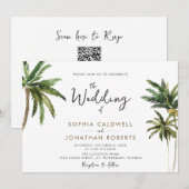 Tropische palmkalligrafie bestemming bruiloft kaart (Voorkant / Achterkant)