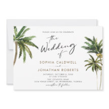 Tropische palmkalligrafie bestemming bruiloft