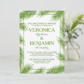 Tropische palmkeien strandbruiloft kaart (Staand voorkant)