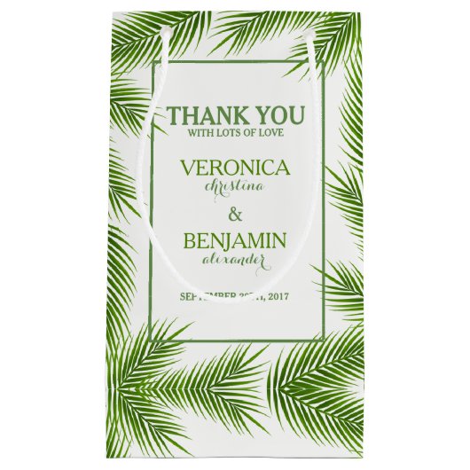 Tropische palmkeien strandbruiloft klein cadeauzakje (Voorkant)