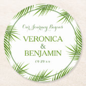 Tropische palmkeien strandbruiloft ronde kartonnen onderzetter (Voorkant)