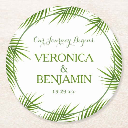 Tropische palmkeien strandbruiloft ronde kartonnen onderzetter (Voorkant)