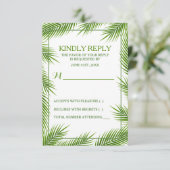 Tropische palmkeien strandbruiloft RSVP kaartje (Staand voorkant)