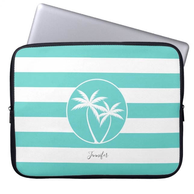 Tropische palmLogo op strepen met elke naam Laptop Sleeve (Voorkant)