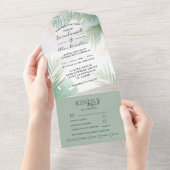 Tropische palmmonstera Green Wedding All In One Uitnodiging (Afscheurbaar)