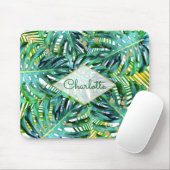 Tropische palmmonstera laat goudglitter over muismat (Met muis)