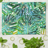 Tropische palmmonstera laat goudglitter over theedoek (Gevouwen)