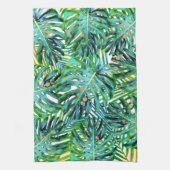 Tropische palmmonstera laat goudglitter over theedoek (Verticaal)