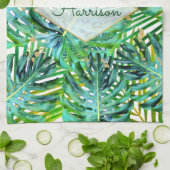 Tropische palmmonstera laat goudglitter over theedoek (Gevouwen)