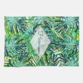 Tropische palmmonstera laat goudglitter over theedoek (Horizontaal)