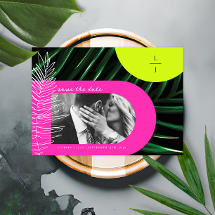 Tropische palmneonbogen Monogram Save the Date