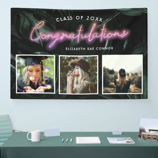 Tropische palmneonverlichting | Afstuderen 3 Foto Spandoek (Beurs)