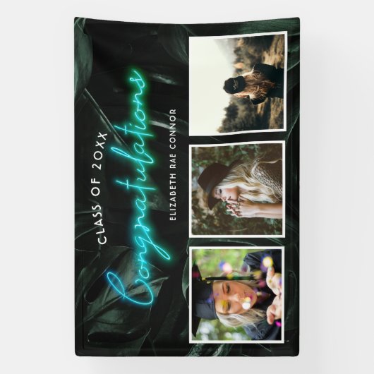 Tropische palmneonverlichting | Afstuderen 3 Foto Spandoek (Verticaal)