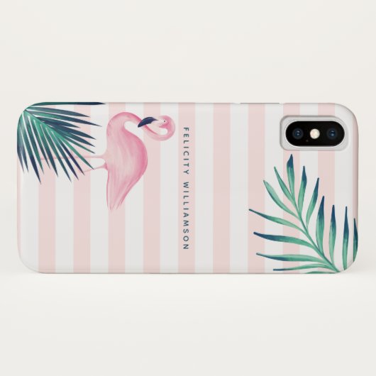 Tropische palmroze flamingroze en witte streep Case-Mate iPhone case (Achterkant (horizontaal))