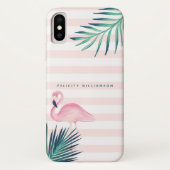 Tropische palmroze flamingroze en witte streep Case-Mate iPhone case (Achterkant)