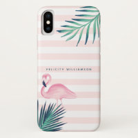 Tropische palmroze flamingroze en witte streep