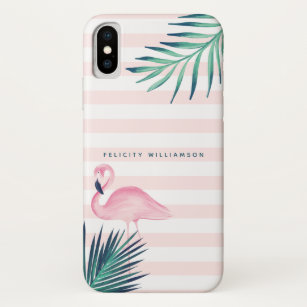 Tropische palmroze flamingroze en witte streep Case-Mate iPhone case