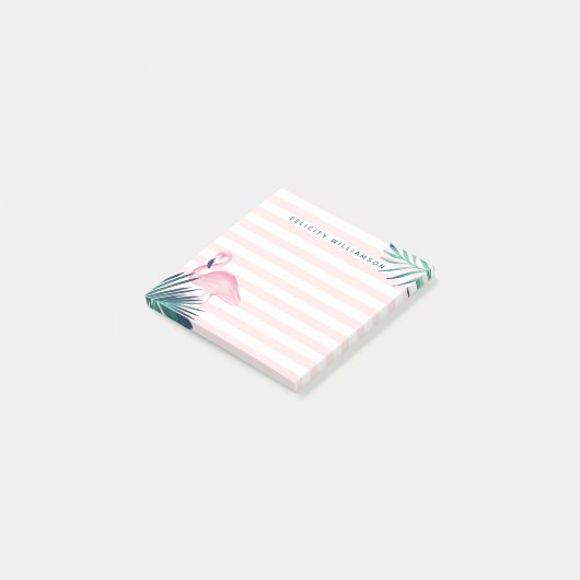 Tropische palmroze flamingroze en witte streep post-it® notes (Schuin)