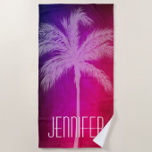 Tropische palmroze/Paarse aanpasbare handdoeken (Voorkant)