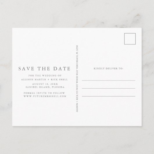 Tropische palms Beach Weddenschap Save the Date Aankondigingskaart (Achterkant)