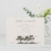 Tropische palms Beach Weduwfoto Save The Date (Staand voorkant)