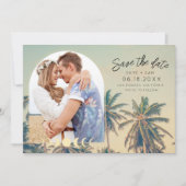 Tropische palms Foto Beach Weddenschap Save The Date (Voorkant)
