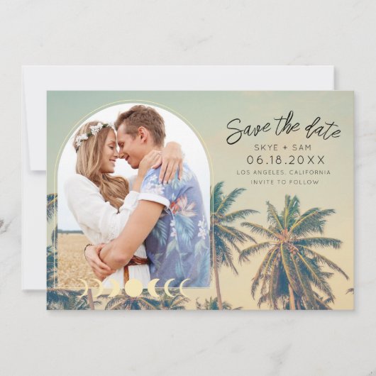 Tropische palms Foto Beach Weddenschap Save The Date (Voorkant)