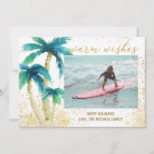 Tropische palms Gold Warm Wasting kerstfoto Feestdagenkaart (Voorkant)