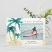Tropische palms Gold Warm Wasting kerstfoto Feestdagenkaart (Staand voorkant)