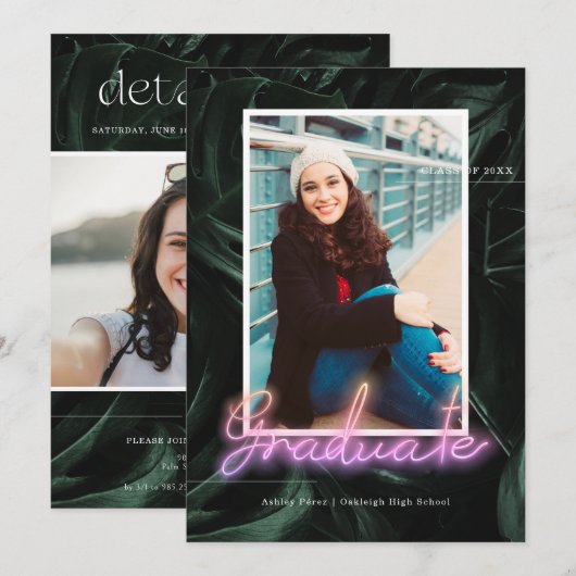 Tropische palms Neon | Foto van Afstuderen Kaart (Voorkant / Achterkant)