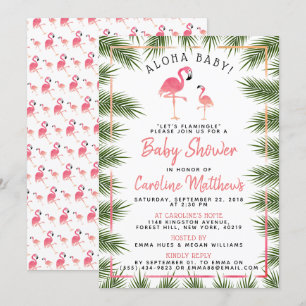 Tropische palms Waterverf Flamingo Baby shower Kaart