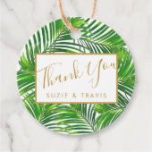 Tropische palmschijfjes groen bedankjes labels (Voorkant)
