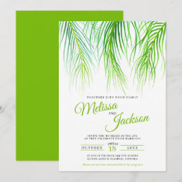 Tropische palmschijfjes waterverf bruiloft schilde kaart