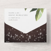 Tropische palmslagadergevlochten bruiloft all in one uitnodiging (Achterkant)